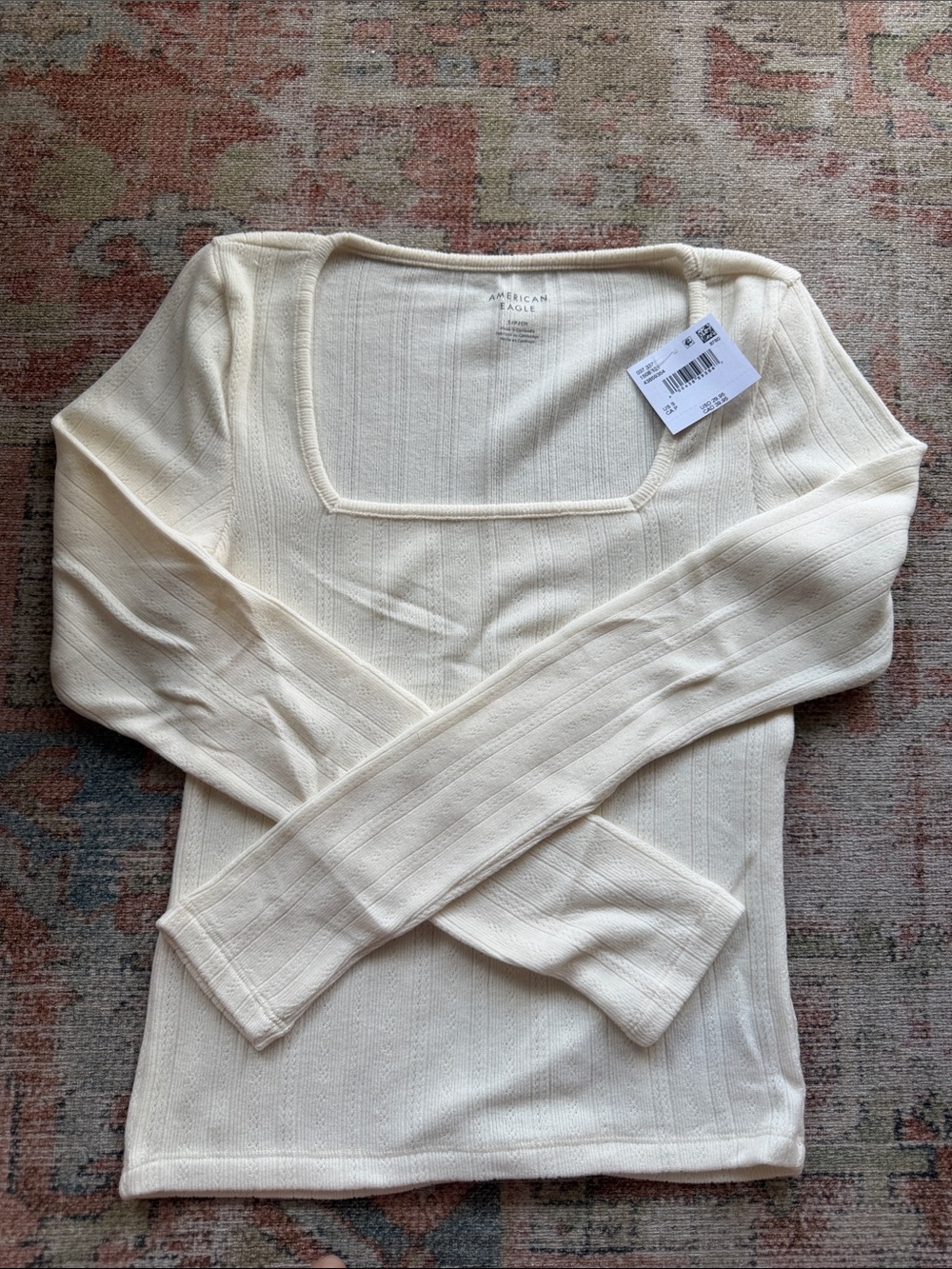 American Eagle Outfitters Cream Square-Neck Long-Sleeve Top